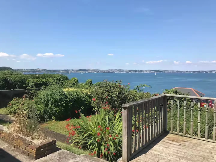 Sea view and garden deck at Sealark Cottage