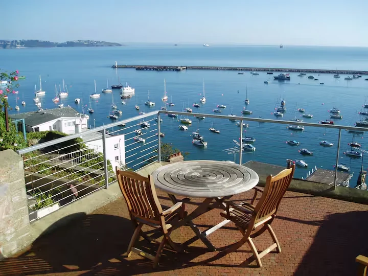 Sunberry Cottage terrace looking across Brixham harbour